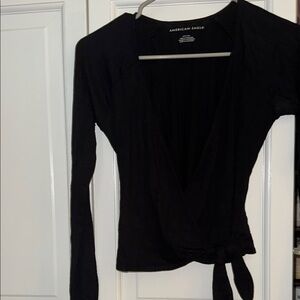 American Eagle Outfitters Wrap Top Black Blouse